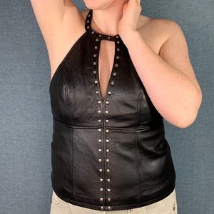 Vintage Harley Davidson leather halter top, size L